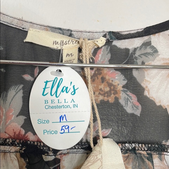 Mystree Sheer Floral‎ Lace Up Blouse - Picture 2 of 4